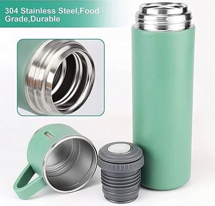 Stainless Steel Thermo 500ml Vacuum Insulated Bottle Water Flask Gift Set with Three Cups Hot & Cold