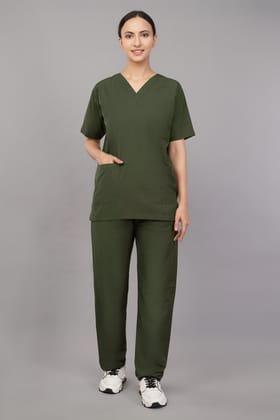 Scrub Suit | 5-Pockets Scrub | Olive Green Color | Unisex Pattern | Set Of Upper & Bottom | Comfortable | Durable | Best Fitted For Medical Professionals