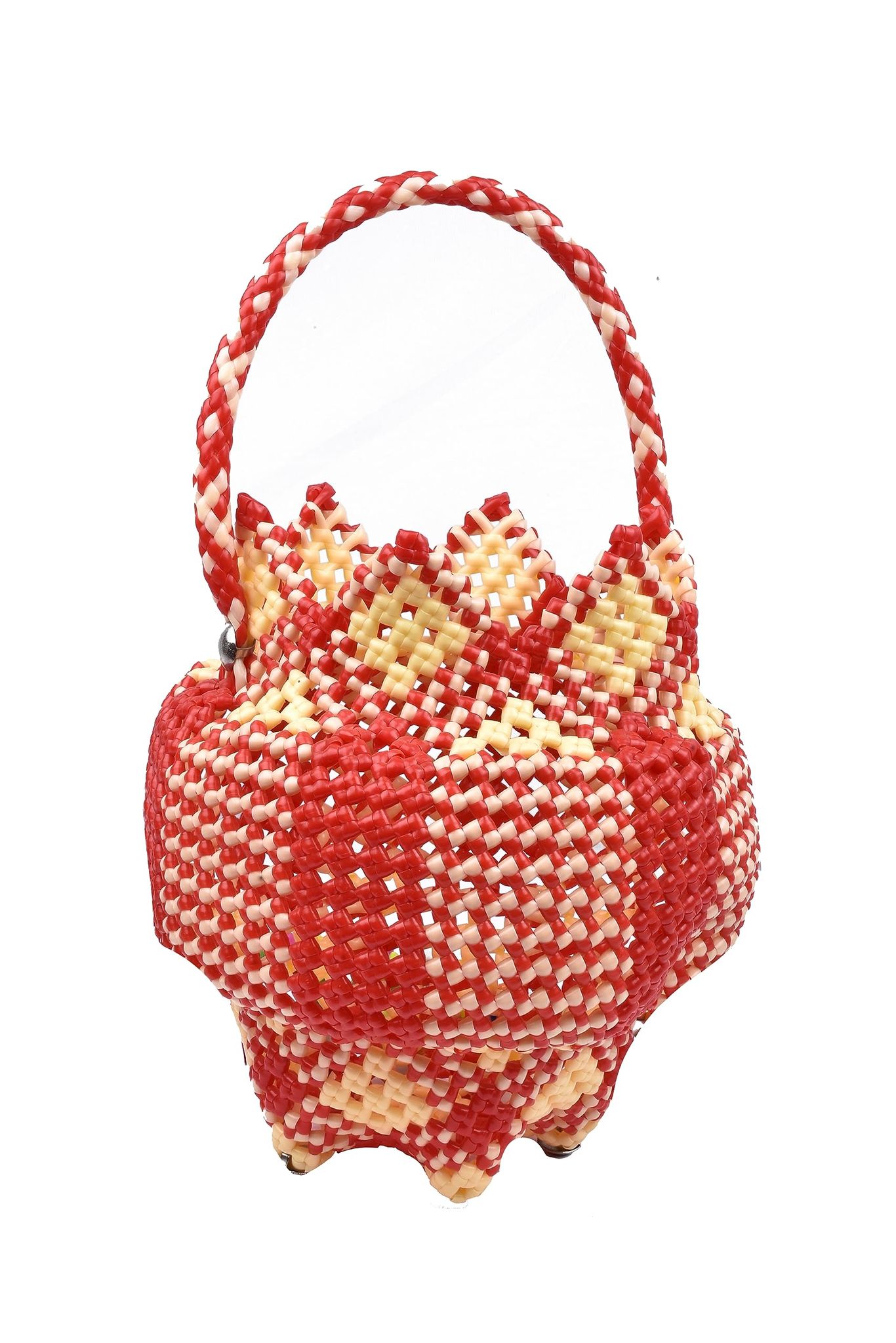  Red and White Handwoven Plastic Basket