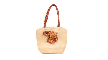  Handmade Jute Tote Bag with Colorful Floral Print Scarf