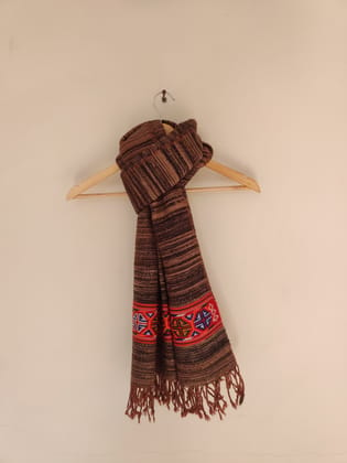 Brown Multicolor Handwoven sheep wool traditional Kinnauri Stole