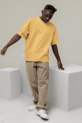 Unisex Heavy GSM Oversized T-Shirt in Light Mustard Yellow (Beige)