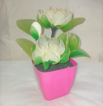 Handmade White Artificial Stocking Flower with Pot