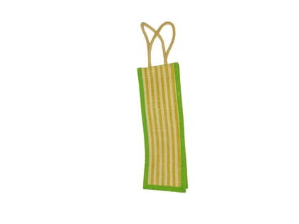 Jute Cream & Green Water Bottle Bag