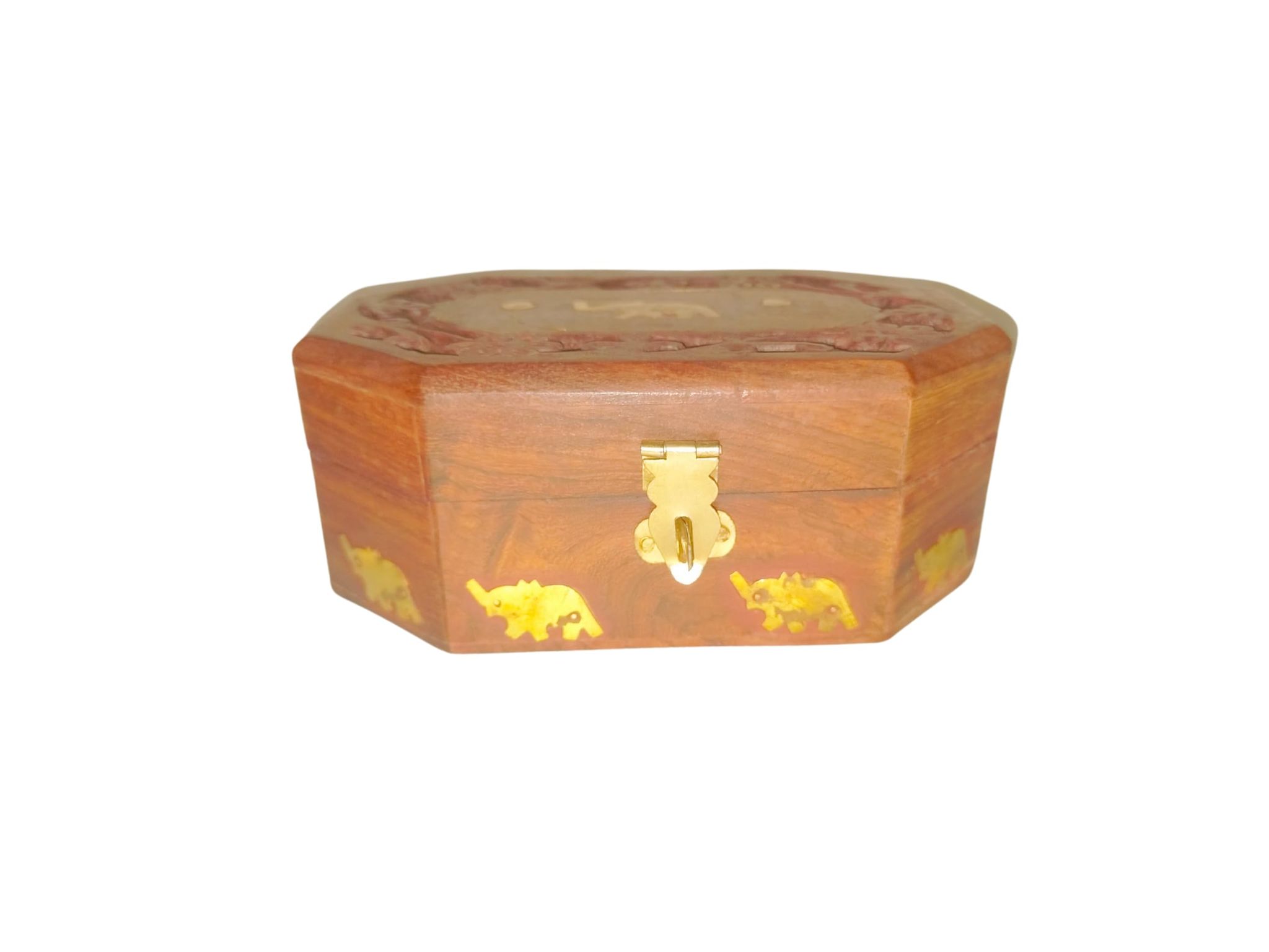 Handcrafted Wooden Jewelry Box with Elephant Design