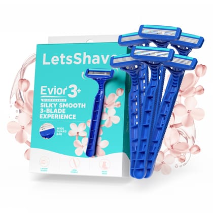 LetsShave Evior 3 Blade Plus Disposable Razor for Women (Pack of 6) | Painless Hair Remover for Women | Stainless Steel Blades |