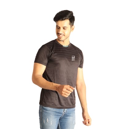 Men Solid Round Neck Polyester Black T-Shirt 1 set