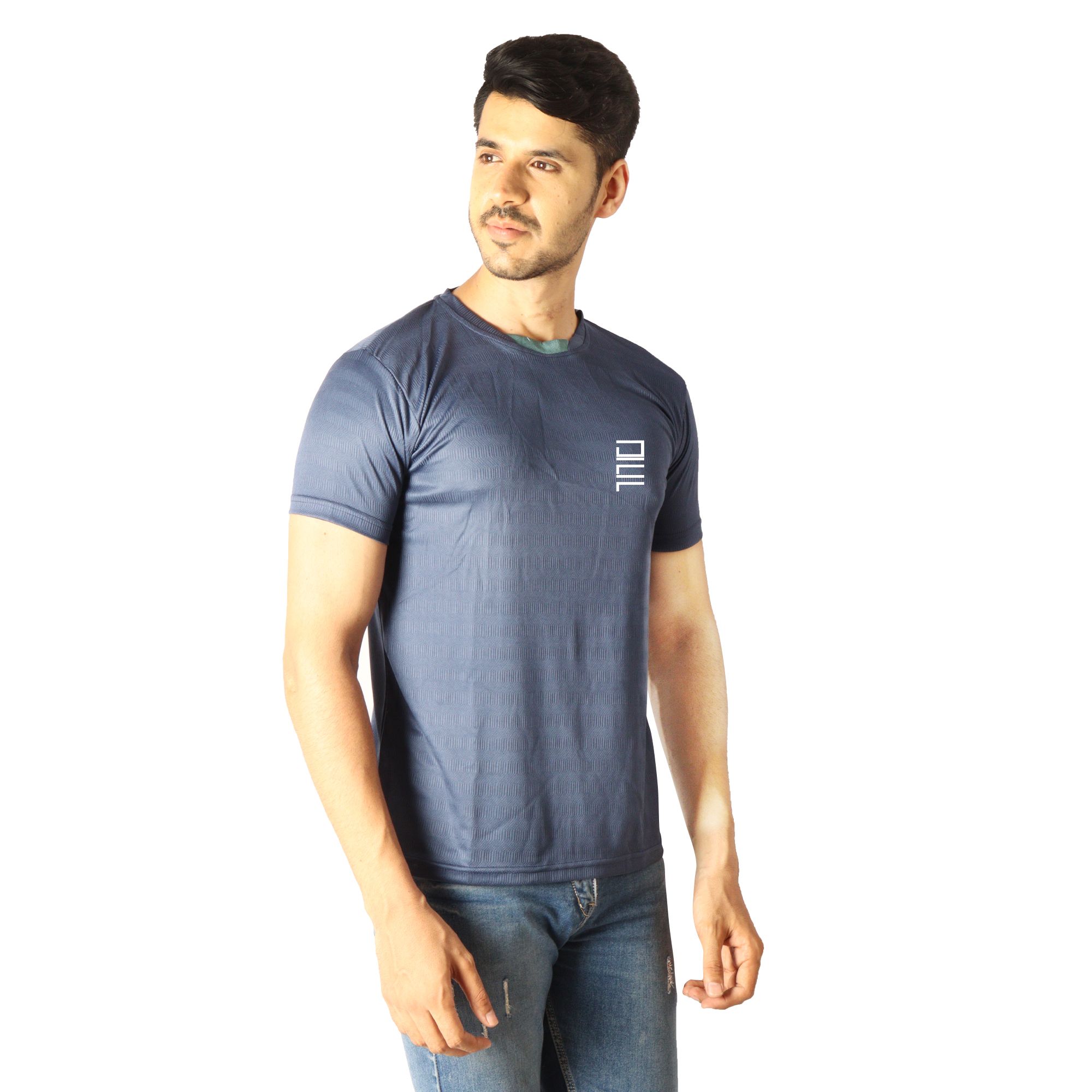 Men Solid Round Neck Polyester Navy Blue T-Shirt 1 set