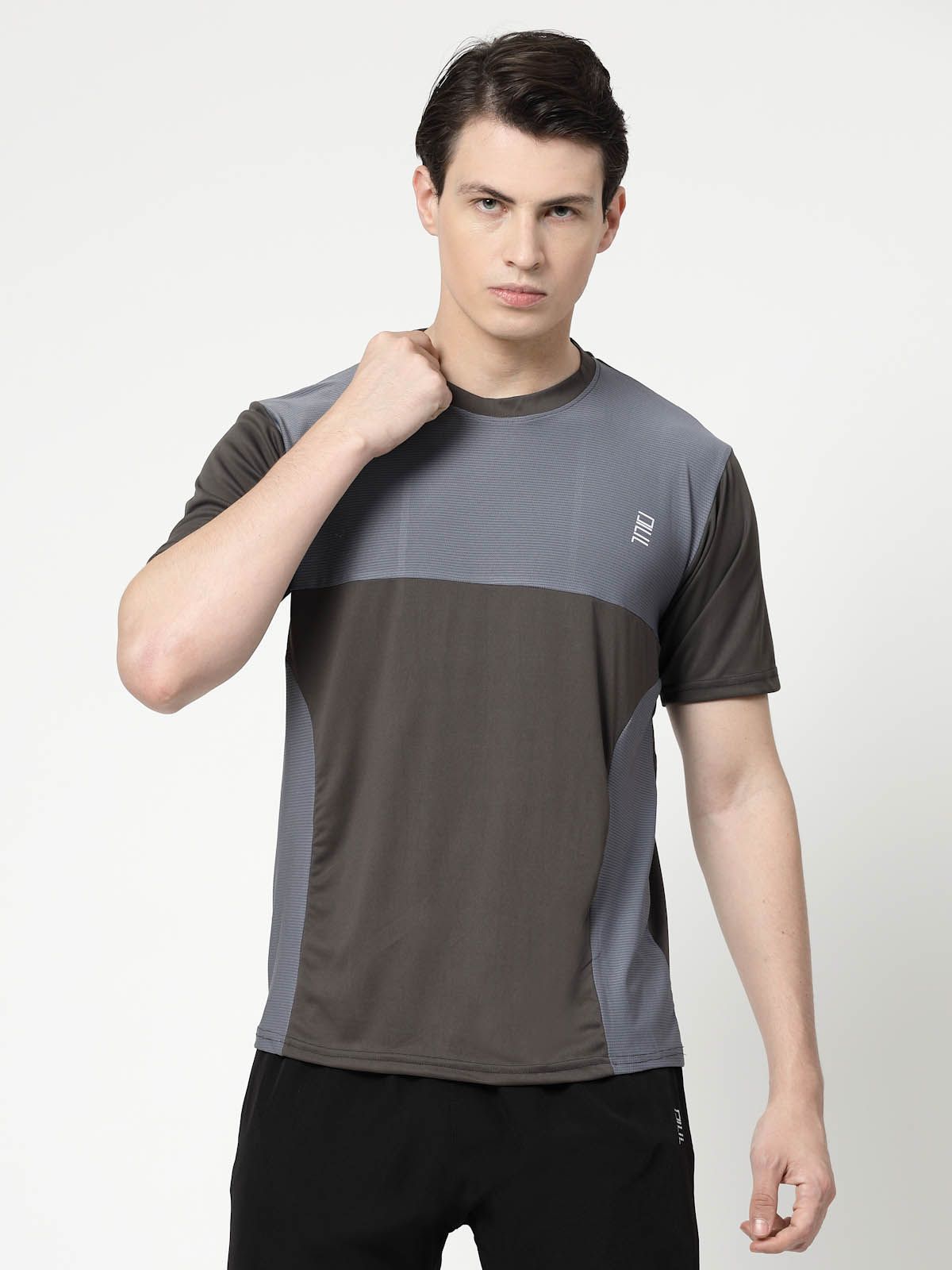 Men's Grey Round Neck Polyester T-shirt 1 set