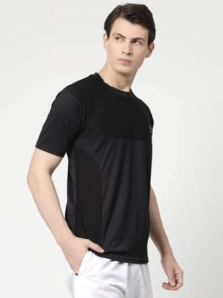 Men's Black Round Neck Polyester T-shirt 1 set