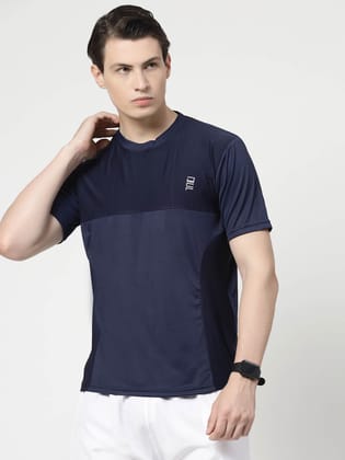 Men's Navy Blue Polyester Round Neck Regular Fit T-shirt 1 set