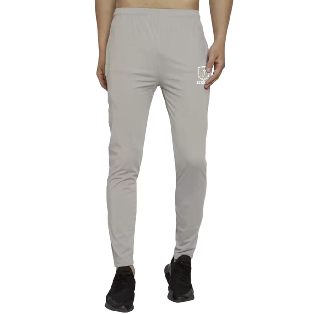 Men's Light Grey Activewear Fit Track Pants in Dobby Fourway with Zippered Pockets 1 set