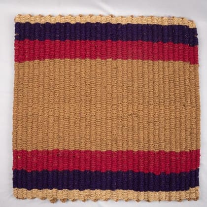  Handwoven Natural Coir Fiber Door Mat with Red and Blue Stripes