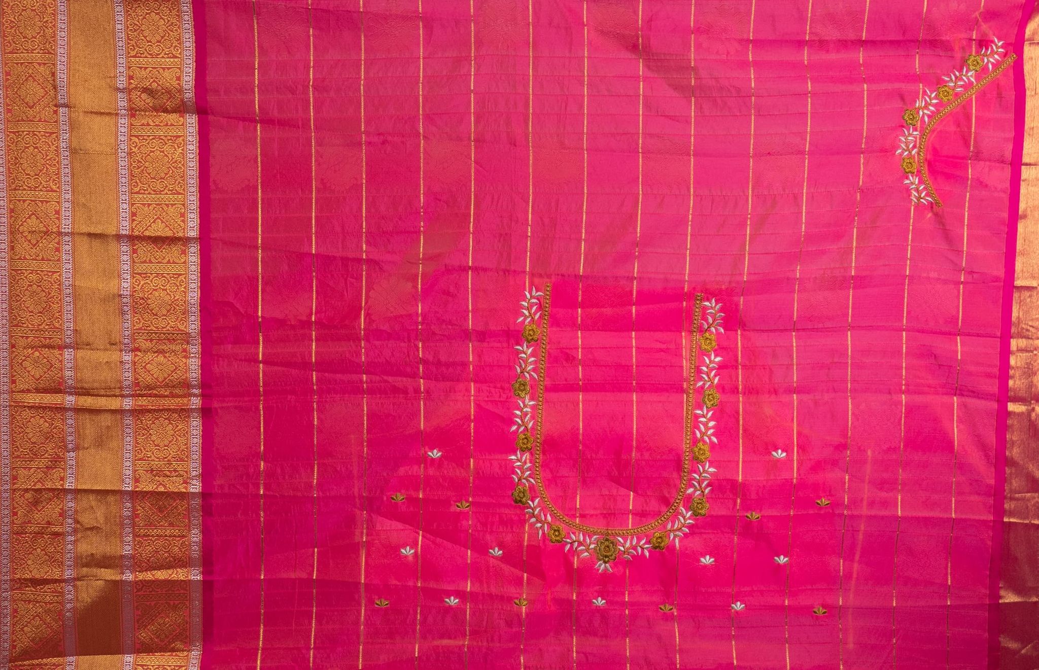  Pink Saree Blouse with Floral Embroidery