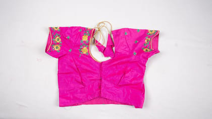  Sleeveless Pink Saree Blouse With Floral Embroidery