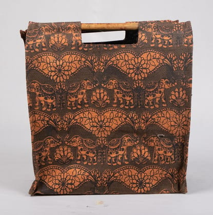  Elephant Print Jute Tote Bag with Wooden Handles