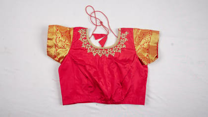  Red and gold embroidered silk crop top