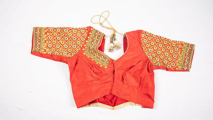  Red Embroidered Blouse with Golden Beads and Stones