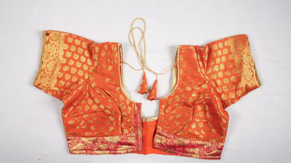 Readymade Orange Saree Blouse with Golden Zari Embroidery