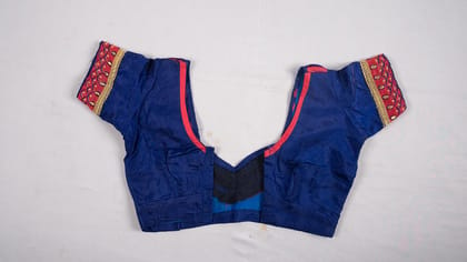  Sleeveless Blouse in Blue with Red and Gold Embroidery