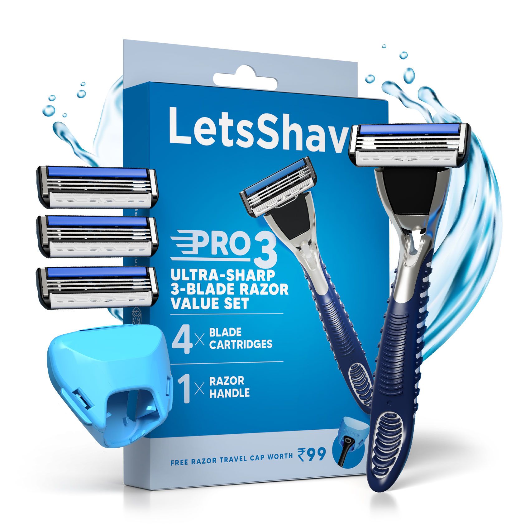 LetsShave Pro 3 Value Set Pro 3 Razor+ 4 Shaving Blade for Men with free travel Cap | 3 Stainless Steel Blades | Smooth Shave | Shave with less irritation | Hair Removal Razor