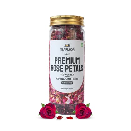 TEAFLOOR Dried Premium Rose Petals Flower Tea,100% Natural Caffeine Free, Net Weight : 25 gm Loose