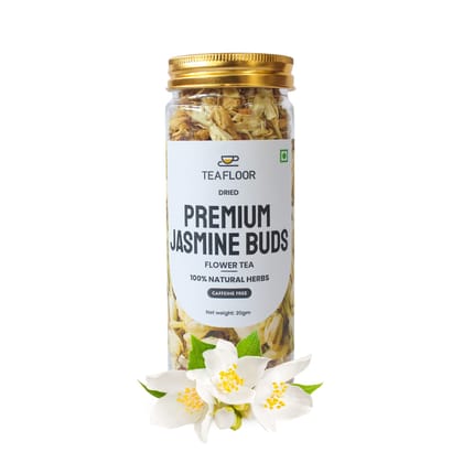 Teafloor Dried Premium Jasmine Buds Flower Tea || 100% Natural Herbs || Caffeine Free || Rich Source of Anti-oxidants ||