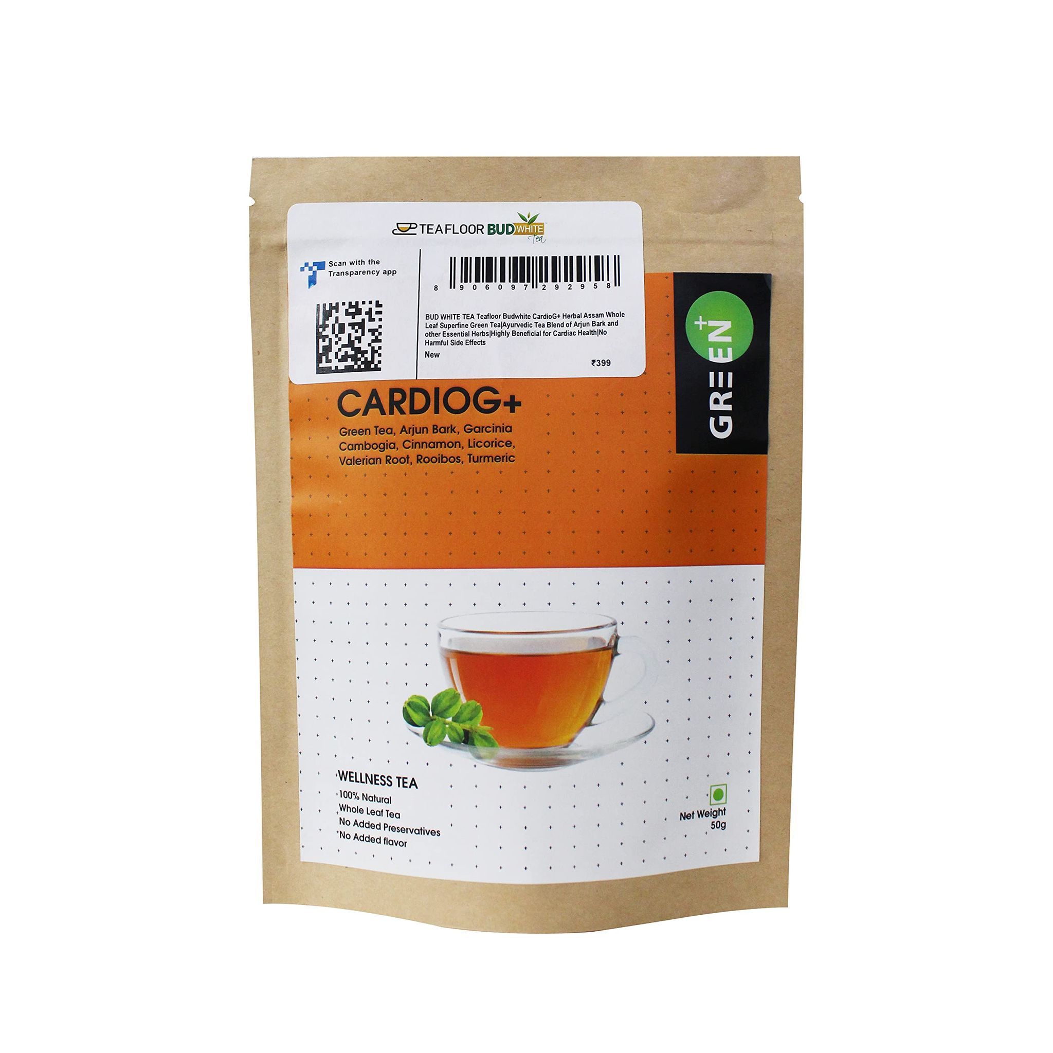 Teafloor CardioG+ Tea (50g , Pack of 1) || Superfine Green Tea with Arjun Bark , Valerian Root ,Garcinia Combogia ,Turmeric and Other Ingredients || No Harmful Side Effects || FSSAI Certified ||