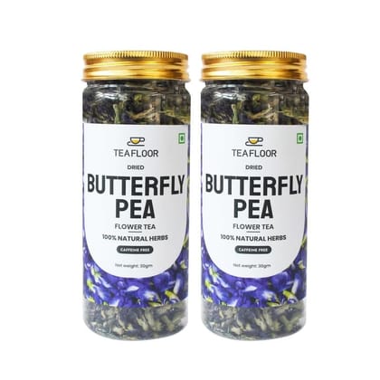 TEAFLOOR 100% Dried Natural Butterfly Pea Buds Flower Tea: Antioxidant powerhouse, Stress-buster in every cup || Skin & hair savior || Whole Flower Buds, Caffein Free || 20g (Pack of 2) ||