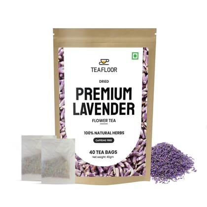 TEAFLOOR - LAVENDER Flower Tea bags || 40 Tea Bags/40 gram (pack of 1) || FARM PACKED for Freshness || RICH IN ANTI OXIDANTS, BETTER SLEEP AND RELAXATION ||