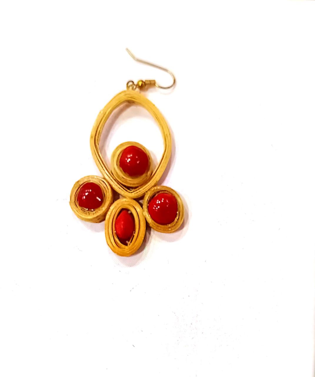 Bamboo and Red Chandan Seeds Earrings