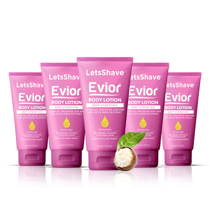 Letsshave Evior Body Lotion for Women | Deep Moisture Nourishing Lotion for Dry Skin |Natural Ingredients, Sulphate and Paraben Free Mosturizer for Face & Body, 30ml Pack of 5