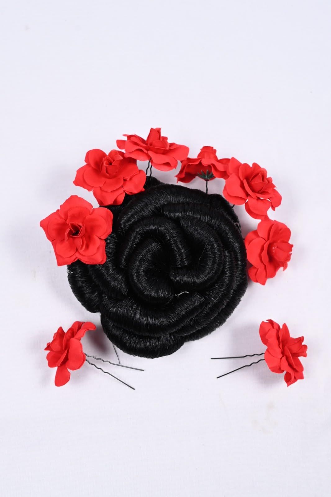 Red Rose Hair Bun with Hair Pins (pack of 6)