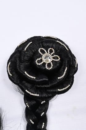  Black Rose Hair Bun with Rhinestone Hairpin