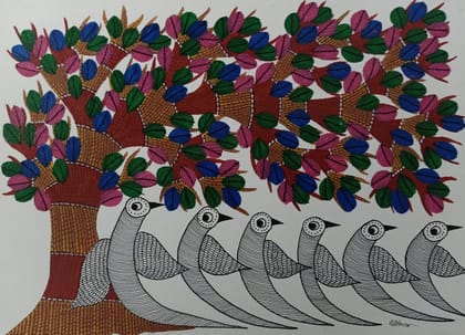  Warli Painting of Birds and Tree of Life