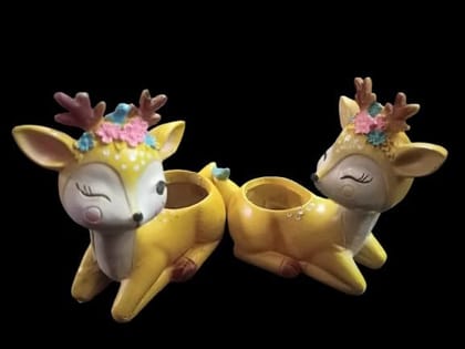  Set of 2 Yellow Deer Planters