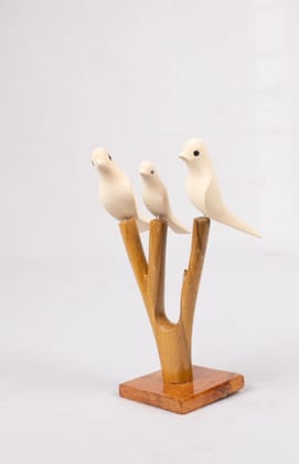  Hand-carved Wooden Bird Figurines on a Branch