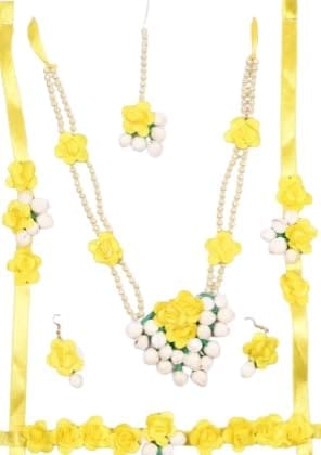  Artificial Flower Jewellery Set for Women (Yellow)