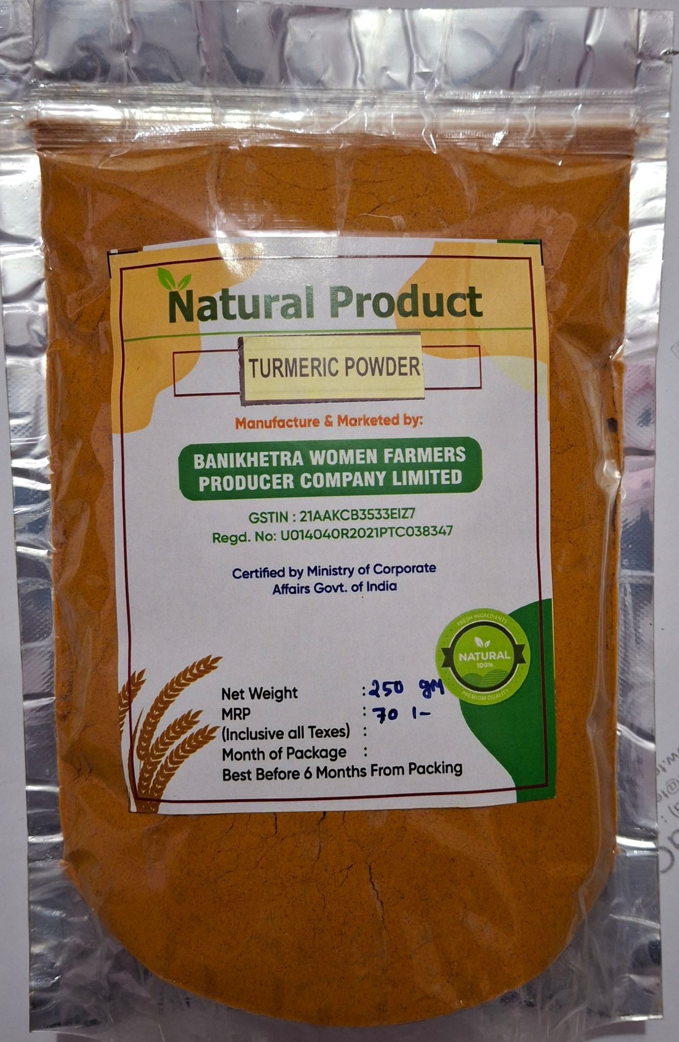 Organic Turmeric Powder - 250gm