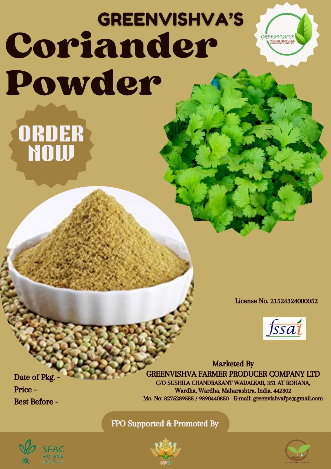 Organature Fresh Indian Masala Coriander Powder |  Dhania Powder - Pack of (500 Grams)