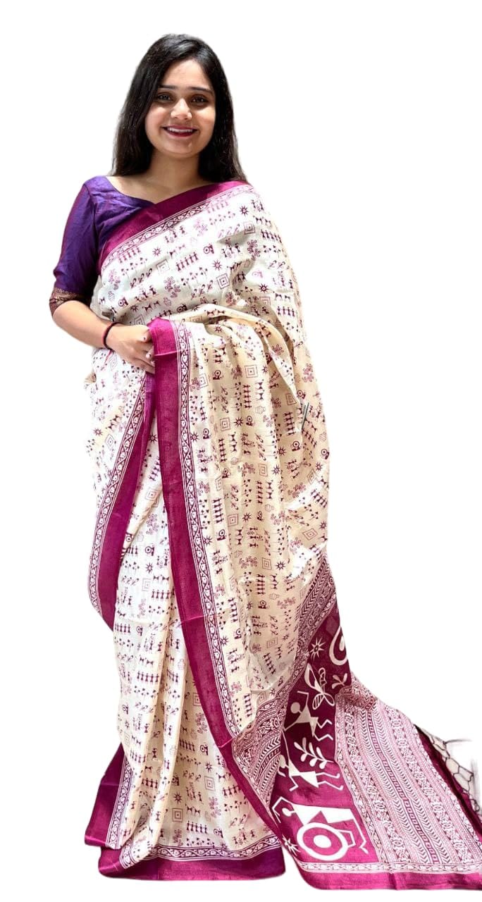 LegacyVogue Ethnic Silk Saree with Traditional Greek Procession Madhubani Art