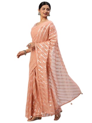 LegacyVogue Women Pure Peach Quality Chiffon Saree - Modern Geometric Design for Ethnic Look with Blouse peice