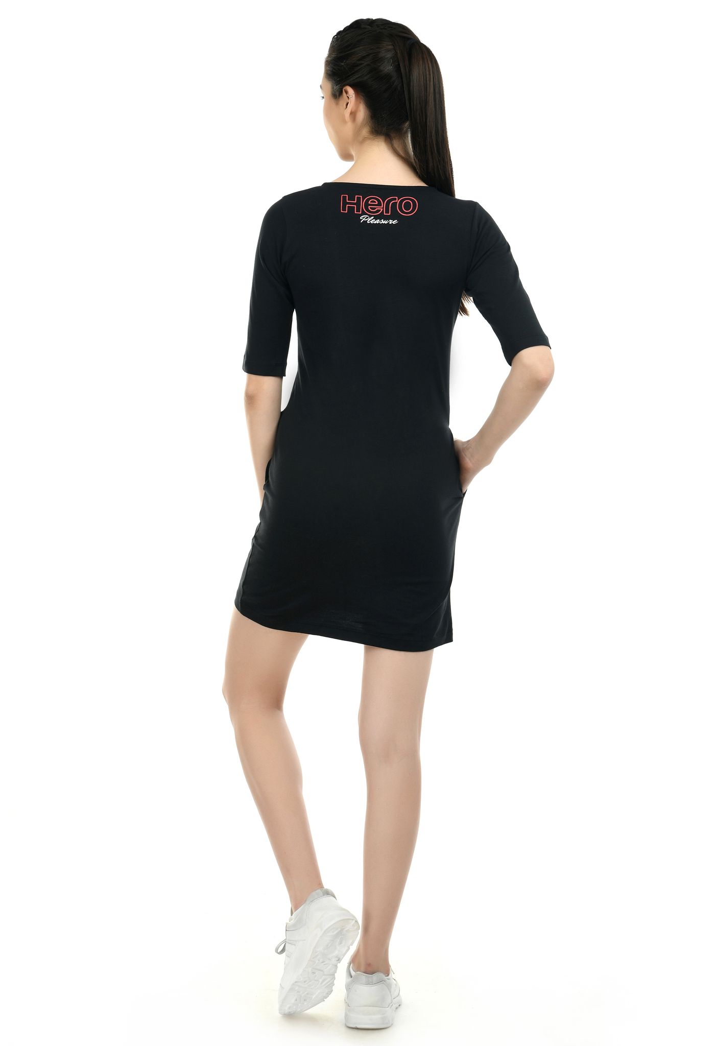 Hero Official Hero Girl Women  T-Shirt Dress with chest print and henley neck detail.