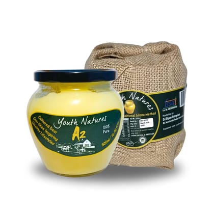 Youth Natures - Grass-Fed Pure Bilona A2 Cow Ghee 16.9 Ounce | Keto, Lactose and Casein Free, Pasture Raised | Handmade Pure Bilona A2 Cow Ghee 500ml