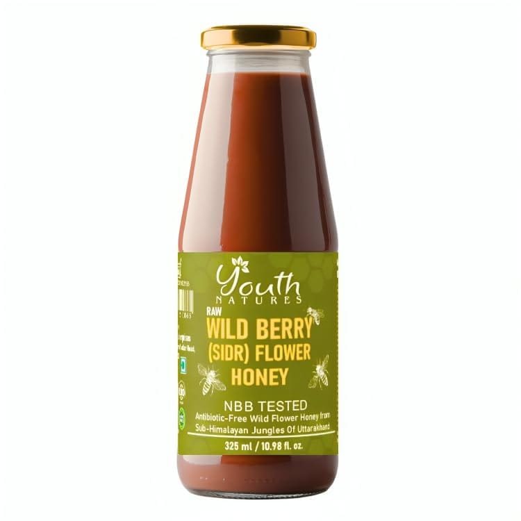 YOUTH NATURE - Raw Wild Berry (SIDR) Flower Honey - 325ml | NBB Tested | Antibiotic-Free | Sub-Himalayan Jungles of Uttarakhand | Glass Bottle