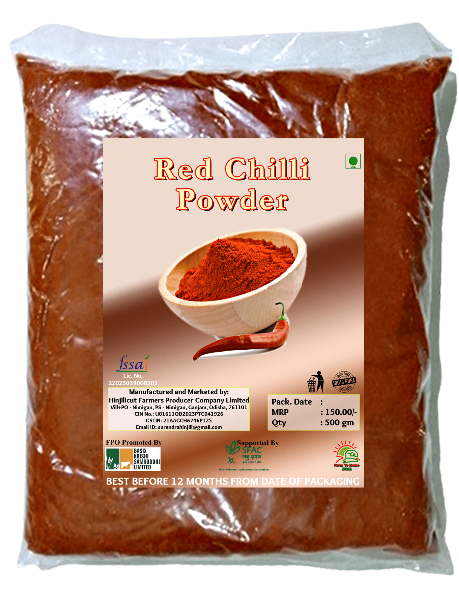 500 gm Red Chilli Powder by Hinjilicut Farmers Producer Company Limited