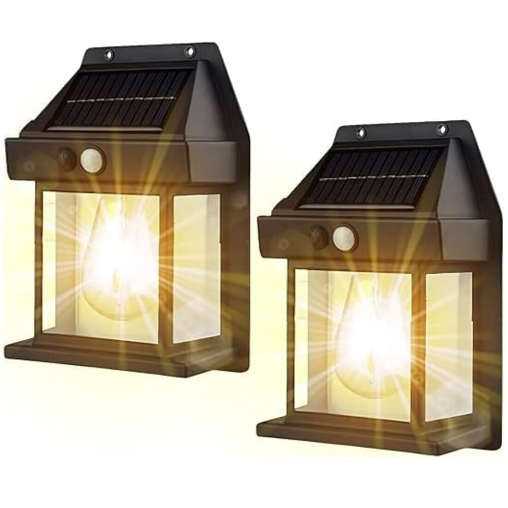 SVRC Solar Wall Lights Outdoor, Wireless Motion Sensor Solar Wall Sconce Waterproof Wall Lantern with 3 Modes, LED Exterior Wall Lights for Outdoor Porch, Fence, Courtyard Pack of 2