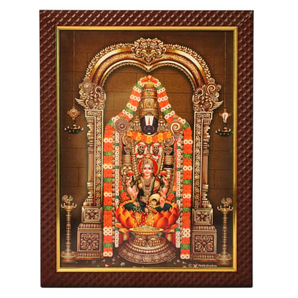 Tirupati & Luxmi Ji Wooden Photo Frame/ Handcrafted Photo Frame/ Photo Frame for Mandir/ (NULM-Tirupati-14)/ (27 x 5 x 34)cm