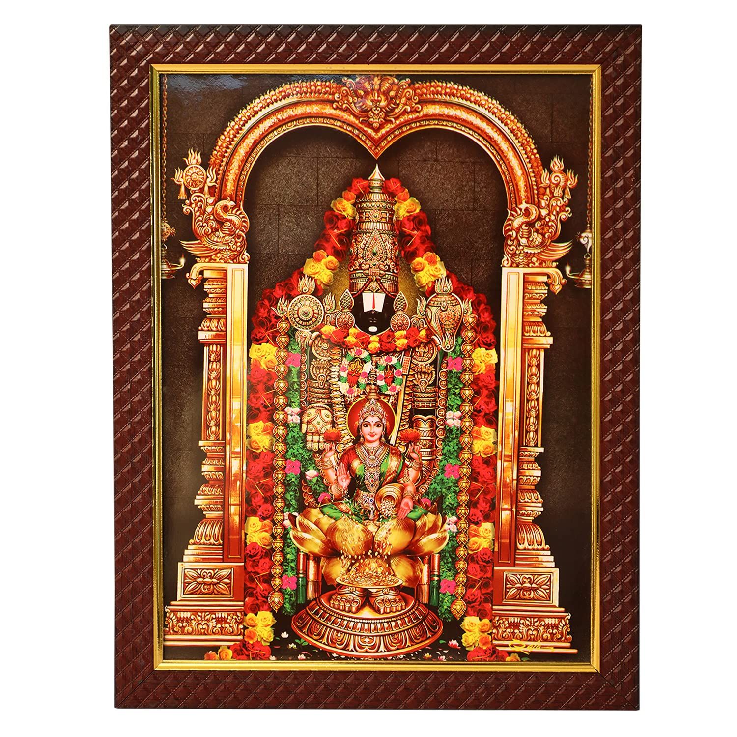 Tirupati & Luxmi Ji Wooden Photo Frame/ Handcrafted Photo Frame/ Photo Frame for Mandir/ (NULM-Tirupati-14)/ (27 x 5 x 34)cm