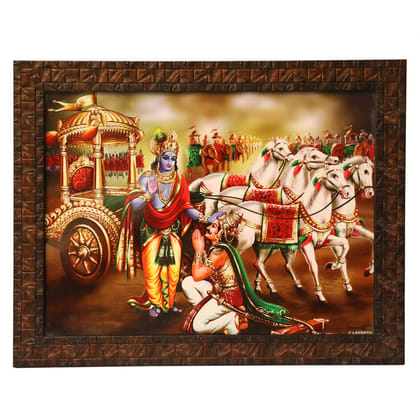 Krishna Arjuna Wooden Photo Frame, Photo Frame for Mandir, Handcrafted Wooden Photo Frame, (NULM-Tirupati-25), (27 x 5 x 34)cm